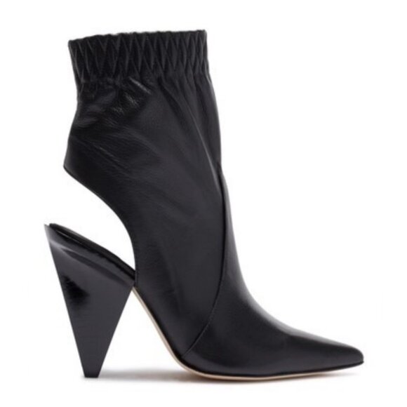 Sigerson Morrison Black Leather Pointed-Toe Ankle Boots With Elastic Trim - Picture 1 of 13